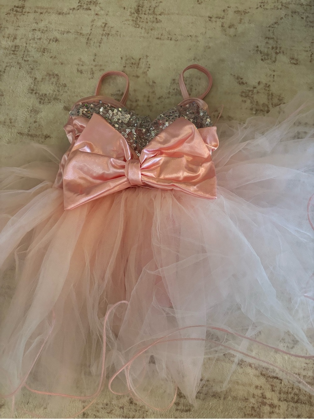 Weissman Pink Sequin & Tulle Bow Dance Costume with Hair Clip Small Child